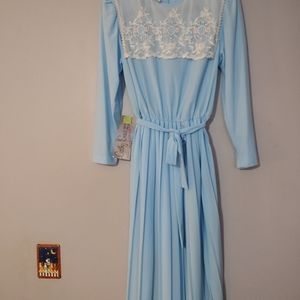 Vintage Cathy Sue Women's Size 14 Baby Blue Dress Accordion skirt Secretary